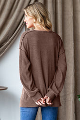 Heimish Ribbed Exposed Seam Long Sleeve T-Shirt OutfitFlow